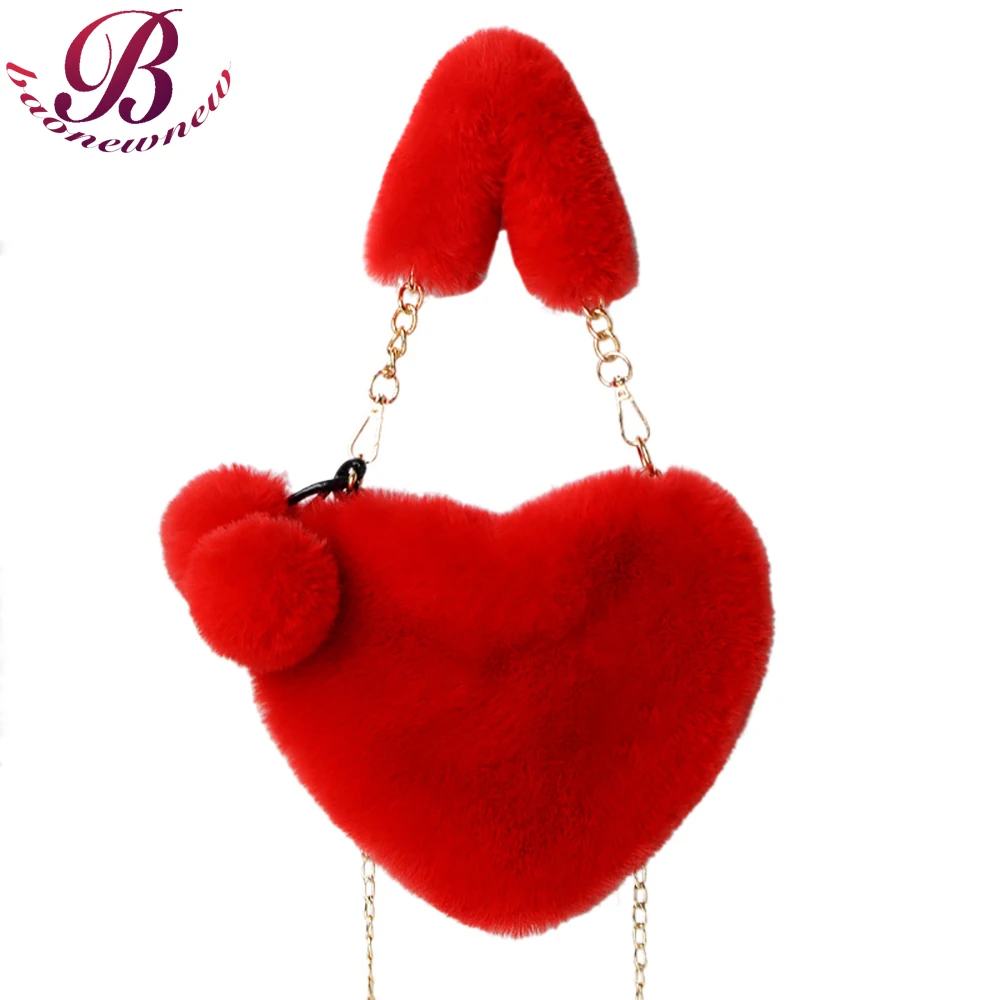 Winter Female Heart Shape Handbags For Ladies Luxury Shopper Shoulder Bags Women Fashion Designer Plush Crossbody Bag New 2021