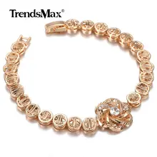8mm 585 Rose Gold Luxury Crystal Flower Charm Bracelet for Women Girls Wristband Jewelry Christmas gifts CB37