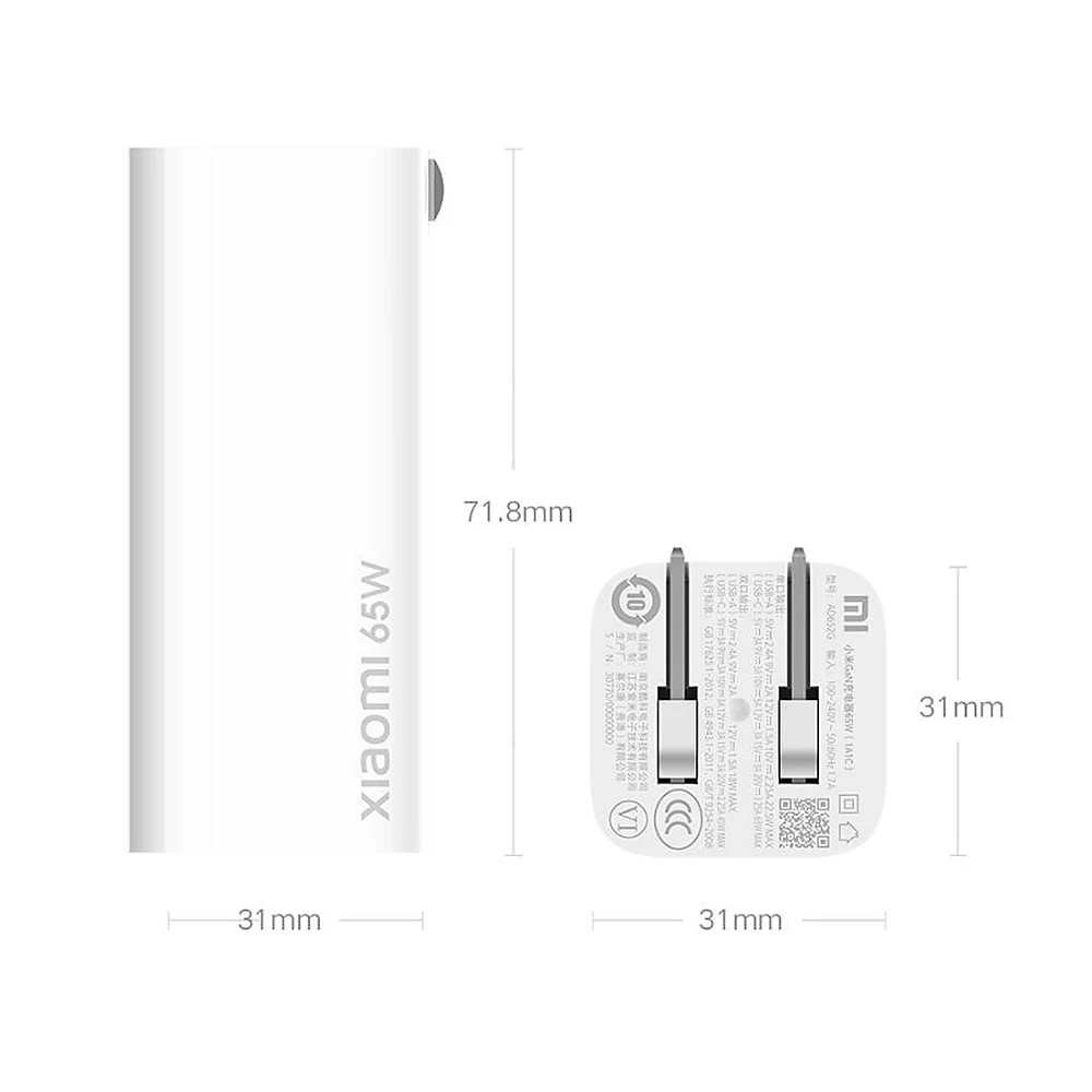 Xiaomi Mi GaN Charger 65W Type-C USB-A Portable Quick Charger with GaN Technology/C-to-C Charging Cable(5A MAX)/Wall Charger