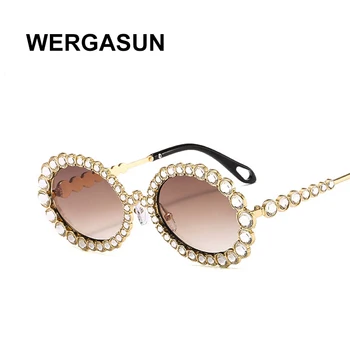 

WERGASUN Luxury Rhinestone sunglasses women oval bling diamond brand sun glasses fashion female shades round oculos De Sol
