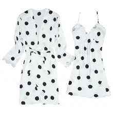 Женские сексуальные атласные халаты для подружки невесты, модные женские кружевные пижамы в горошек, одежда для сна, халат с длинным рукавом, ropa interior femenina