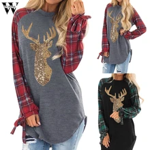 Womail толстовки фестиваль Рождество повседневные Ms. Elk плед лук с длинным рукавом кофты Модные женские толстовки пуловер
