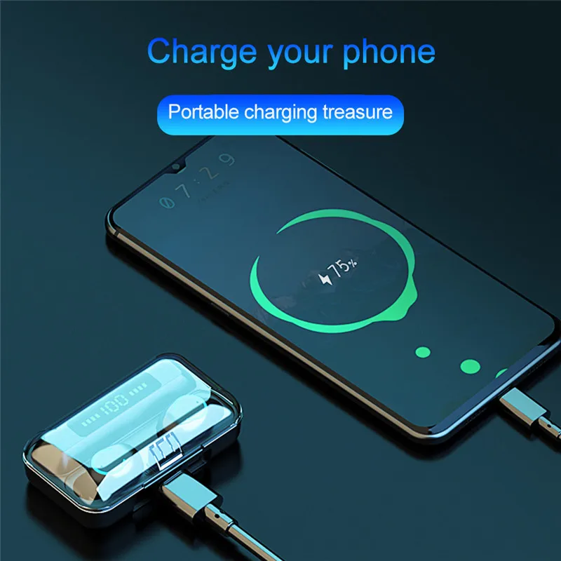 XVIDA F9 7 TWS touch bluetooth 5 0 headset with C LED indicator wireless earphone mini sport earbuds for charging smartphone