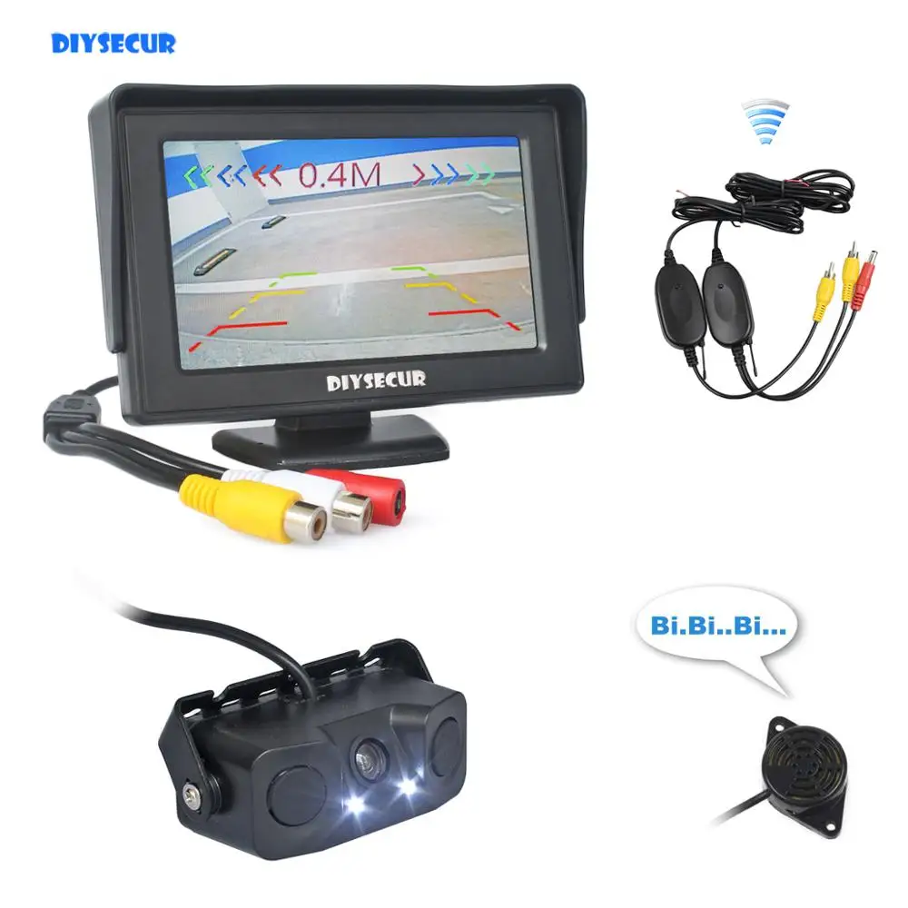 DIYSECUR беспроводной 4," цветной TFT lcd Автомобильный монитор+ водонепроницаемый парковочный Радарный Датчик Автомобильная камера система парковки Комплект