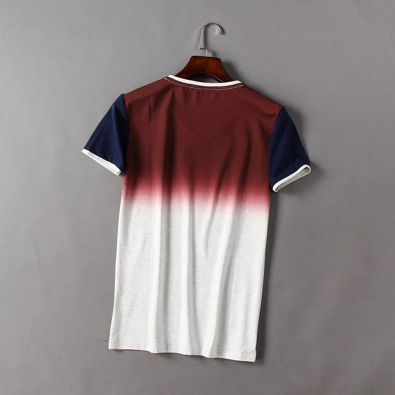 Мужские хлопковые футболки с v образным вырезом и постепенным цветным галстуком