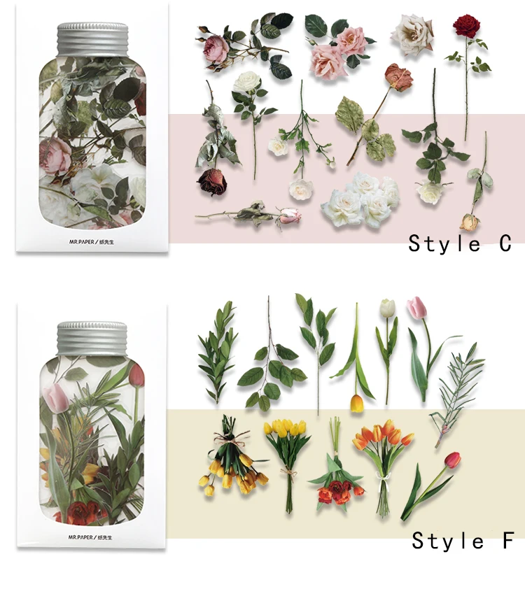 Mr.paper 6 Designs 12 Pcs/bag Bottled Flowers Series Plant Style Butterfly Flower Hand Account Material DIY Decoration Stickers