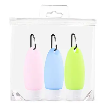 

3Pcs 60ML Portable Silicone Containers Squeezable Reusable Hand Sanitizer Empty Travel Bottles with Keychain Carriers