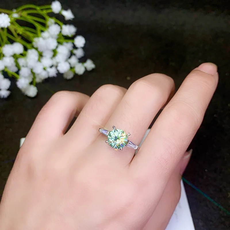BOEYCJR 925 серебро 1ct/2ct синий цвет Муассанит VVS обручальное свадебное кольцо с бриллиантом с национальным сертификатом для женщин