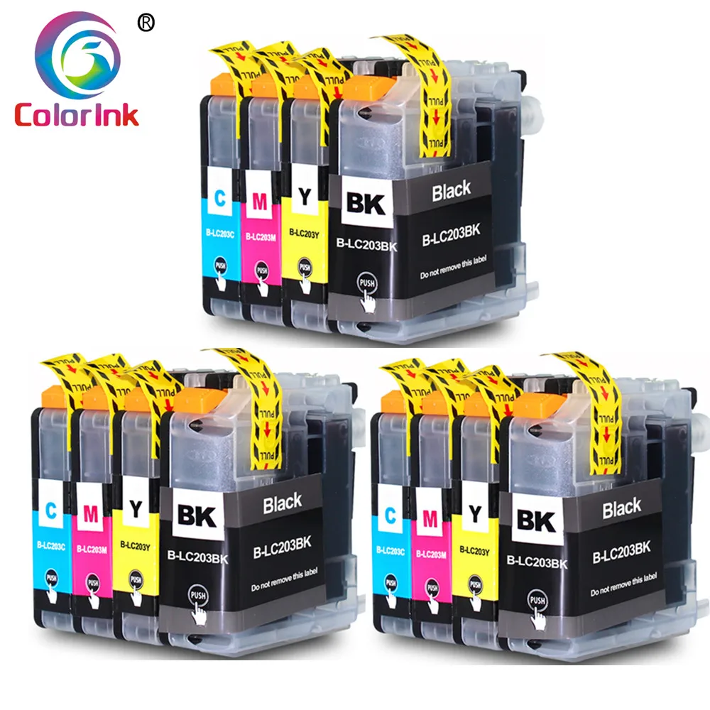 12 Pack Цвет чернил 12Pk LC203 чернильный картридж LC203XL 203 203XL для Brother J4320DW J4420DW J4620DW J5520DW J5620DW J5720DW принтер - Цвет: 12 Pack