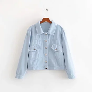 

2020 New Denim Jacket Women Outerwear Turn-down Collar Long Sleeve Short Jeans Jacket Chain Coats Tooling Top Female