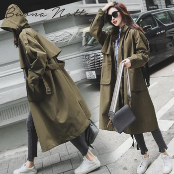 

Bouna notte New Fashion 2019 Fall /Autumn Women Casual Oversized Large pockets Loose Trench coat Chic Female windbreaker