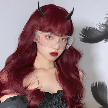 

HUAYA 65cm Long Nature Wave Wig Ombre Black Red Synthetic Wig with bangs for Black Women Cute Lolita Cosplay Wig