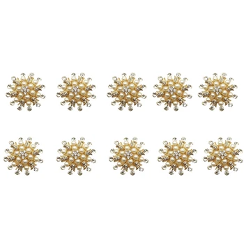 

10Pcs Hotel Napkin Ring Napkin Holder Round Flower Pearl Napkin Buckle Christmas Wedding Party Gold Napkin Circle Dinner Table D