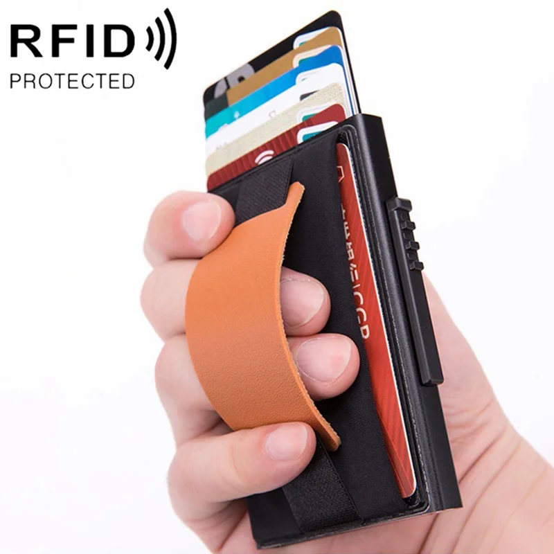 RFID смарт-кошелек держатель кредитной карты металлический тонкий мужской кошелек пройти секретный всплывающий минималистичный кошелек маленький черный кошелек