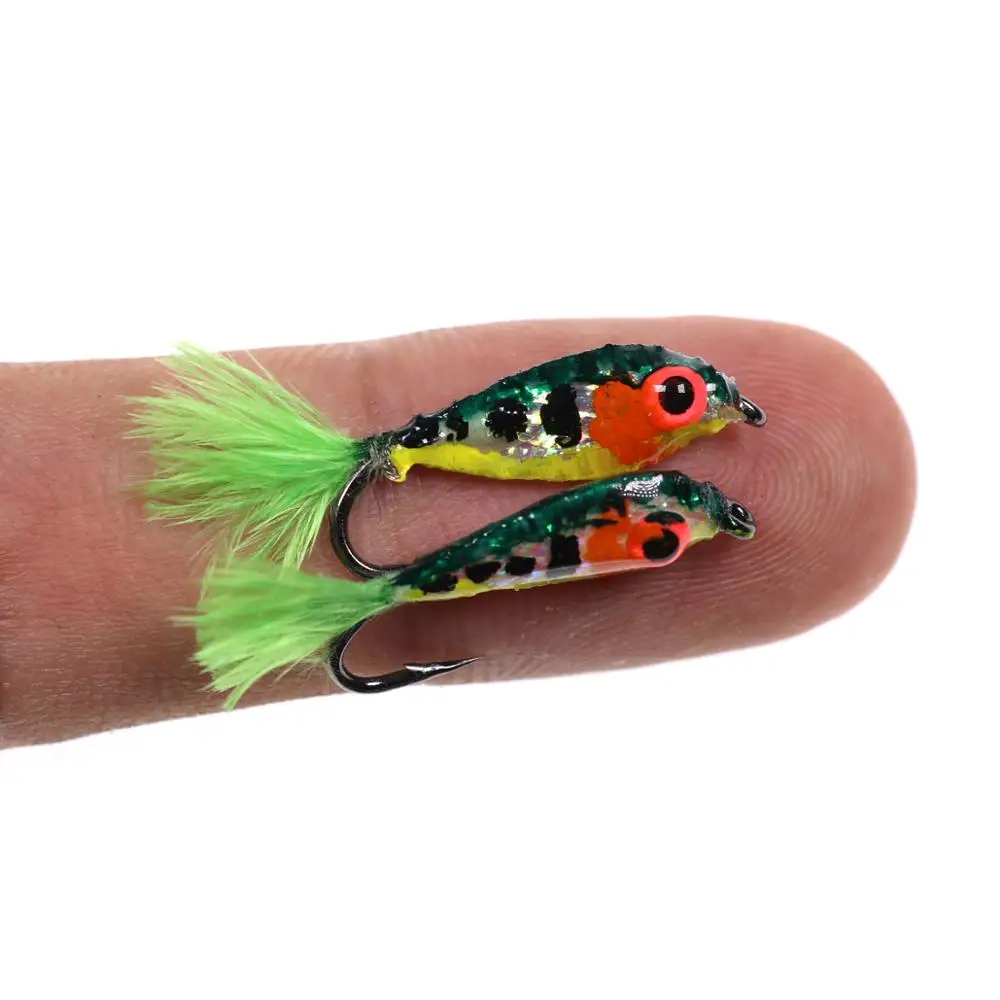 Bimoo 2 шт.#10 мини Baitfish Minnows форель рыболовные крючки мухи приманки стримеры с 3D светящиеся глаза маленькая приманка имитация рыбы