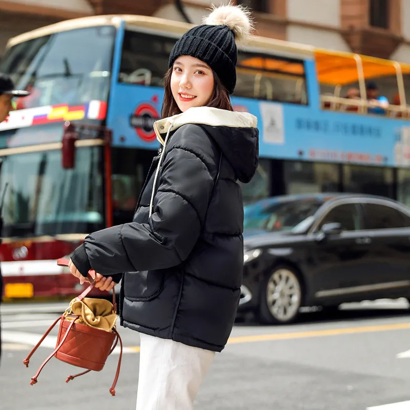 Thick Women Winter Jacket New Women Down Cotton Coat Loose Warm Hooded Patchwork Color Female Outdoor Parkas H005