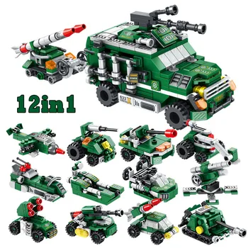 

Army Battlefield Vehicle Building Block Toy 12 in 1 Multifunctional Military Car Missile Truck Airplane Bricks Kid Creative Gift