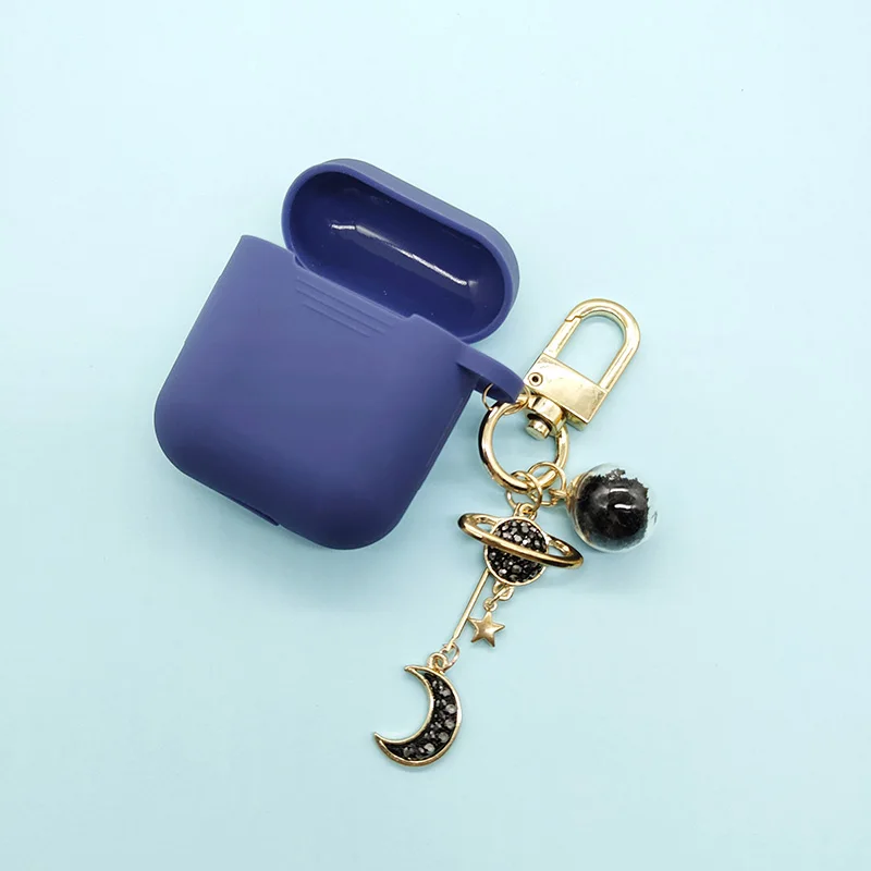 Dark Blue Чехол для Apple AirPods, роскошный силиконовый чехол для ключей с бриллиантами и луной, защитный чехол для наушников s, аксессуары, защита от потери - Color: Dark Blue