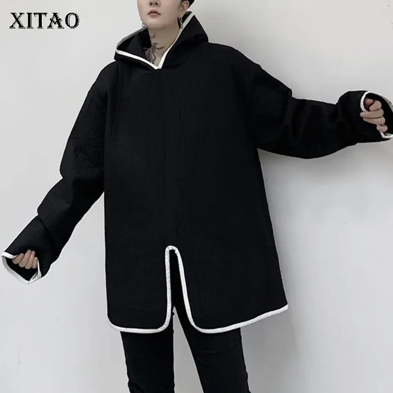 

XITAO Split Women Hoodies Fashion New 2019 Winter Full Sleeve Hooded Collar Elegant Patchwork Loose Minority Hoodies DMY2024