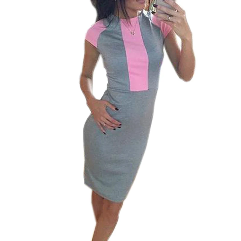 Женское облегающее платье розовое серое Повседневное с молнией сзади на весну