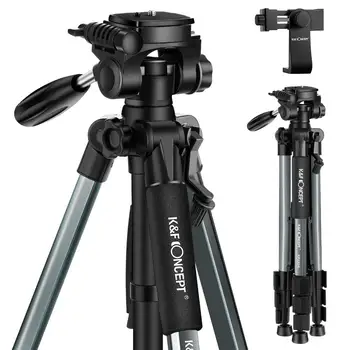

K&F Concept 56''Compact Lightweight Travel Portable Camera Tripod with Phone Mount Holder for Cell Phone DSLR and OSMO Pocket