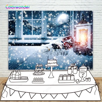 

Snowy Winter Christmas Windows Background for Photography Fireplace Rustic Wood Floor Indoor Xmas Photo Backdrop For Photoshoot