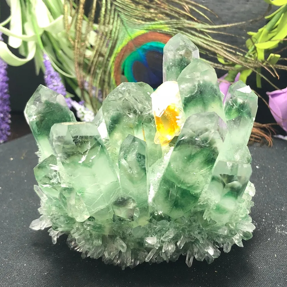 Природный зеленый Ghost Phantom Quartz кристалл кластера каменных камней и кристаллов минеральные рейки целебный образец домашнего декора