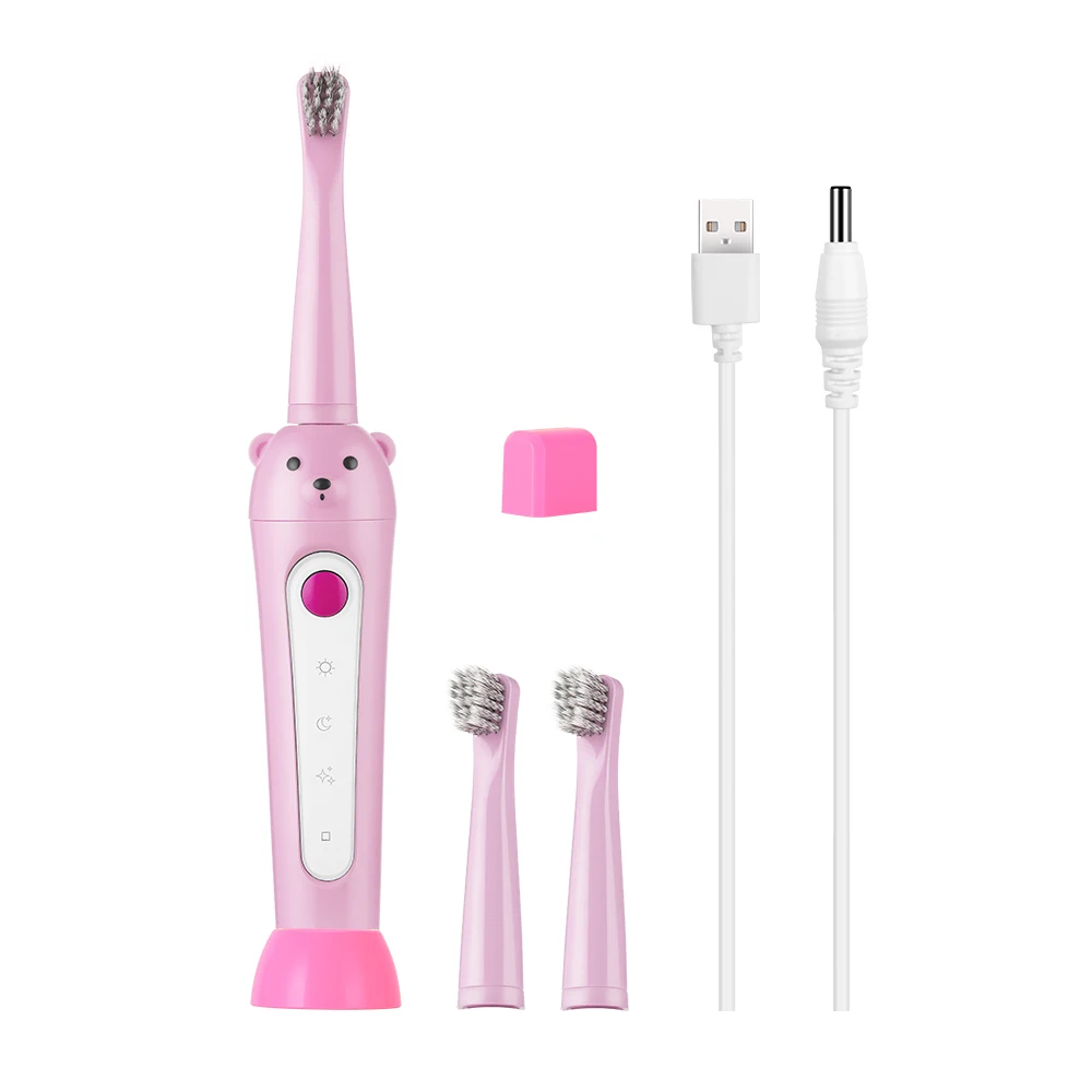 3 режима детская звуковая электрическая зубная щетка USB перезаряжаемая мультяшная зубная щетка для детей с 3 сменными головками - Цвет: 1 set toothbrush