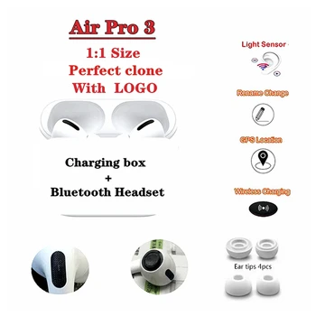 

Air pro 3 TWS Wireless Blue earphone Noise Cancel Touch Control Original bass stereo Headset Super Air 3th Earbuds GPS Rename