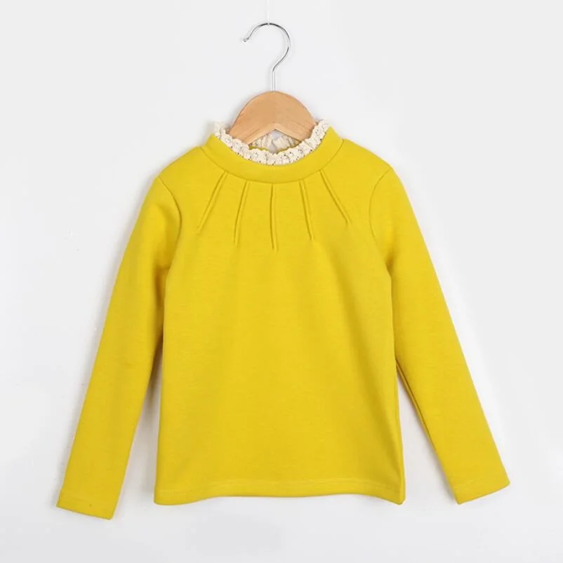 yellow kids shirt Осенне-зимние хлопковые детские базовые футболки Одежда для маленьких девочек-подростков водолазка с длинными рукавами футболки, детские футболки - Цвет: yellow kids shirt
