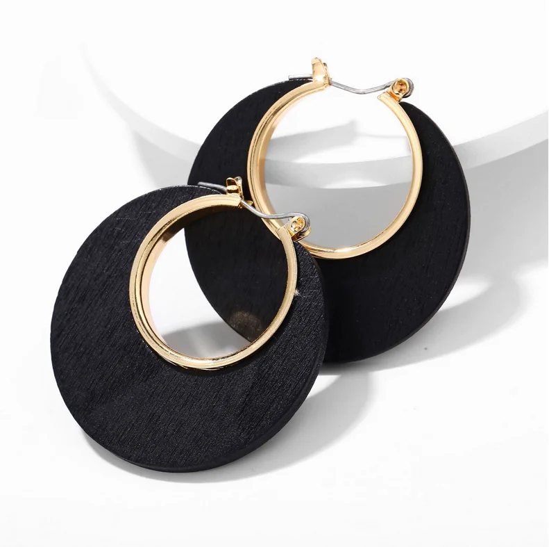 Новые круглые деревянные серьги креативные классические простые однотонные в