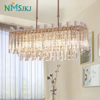 

Modern Crystal Chandelier For Dining Room Rectangle Home Decoration LED Lighting Fixture Indoor Illumination