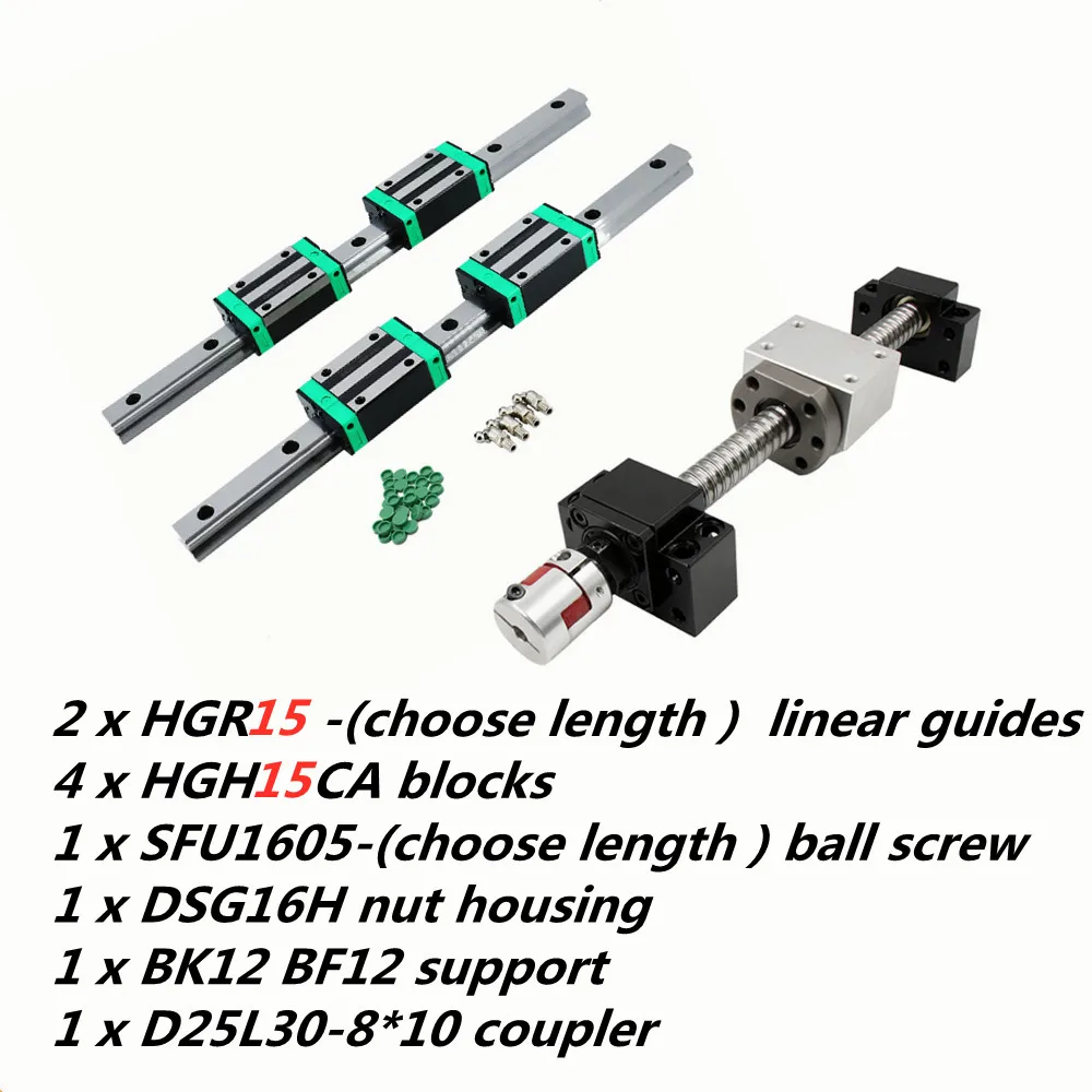 Arrache Roulement GooEquip Guide Linéaire HGR20 700 Mm Rail Linéaire Avec 4 Blocs Coulissants + 1 Vis à Billes SFU1605 750 Mm Avec écrou à Billes, Support BF12/BK12 Garde Boue Remorque