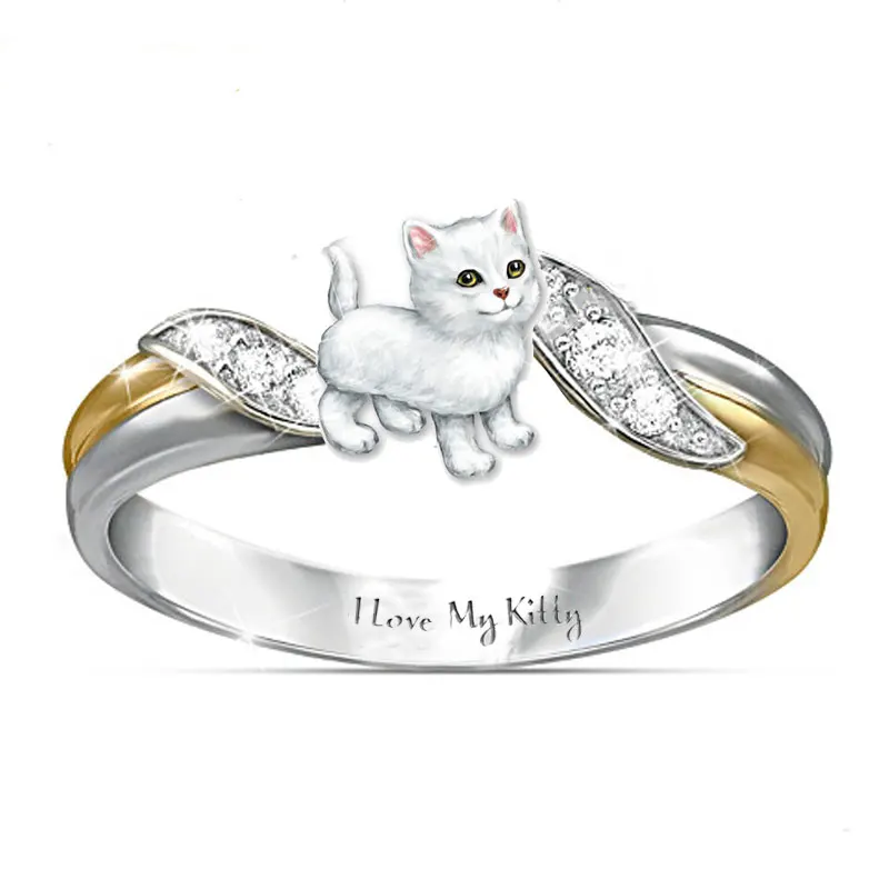 Детское кольцо с австрийским кристаллом AAA I love my kitty на палец мультяшным животным