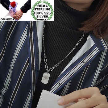 

OMHXZJ Wholesale HA151 European Fashion Woman Birthday Party Gift Vintage Rectangle 100% 925 Sterling Silver Pendant Necklace