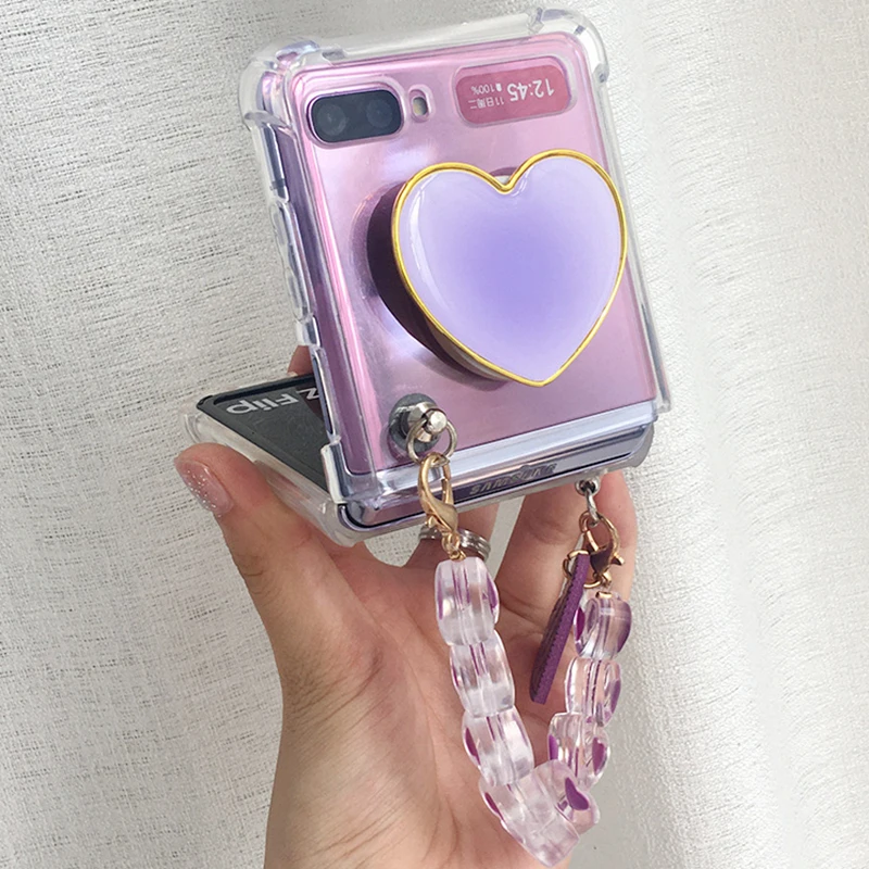 Purple Holder Phone case For Samsung Galaxy Z Flip 3 Love Bracelet Chain  Clear Shockproof Z Flip 4 Cover