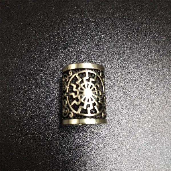 Antique bronze 6 Руна викингов волосы борода Валькнут Vegvisir компас Снежинка кельты Узел Троицы талисманы для бороды большое отверстие бисера браслет с рунами DIY - Цвет: Antique bronze 6