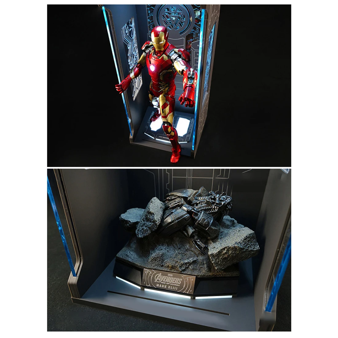 Акриловый зал Дисплей коробка с синими и белыми светодиодный для 1/4 Hottoys модель серии Железный человек Тони Старк образовательные игрушки для детей, взрослых