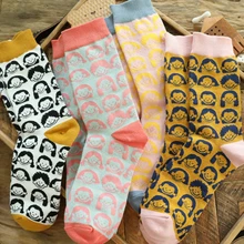 Стильные Хлопковые женские носки с мультяшным лицом в стиле папы; сезон осень; Новинка; модные жаккардовые носки в стиле поп; высокое качество; Новинка; забавные креативные носки