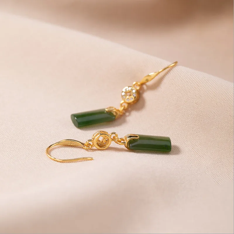 Uglyless натуральный зеленый JADE Jasper серьги для женщин Простые Этнические серьги из драгоценных камней стерлингового серебра 925 ювелирные изделия E1802
