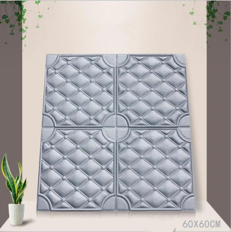 Wallpaper 3d foam wall kitchen moisture-proof mildew wall stickers thickened anti-collision TV background soft package wallpaper - Цвет: Серебристый