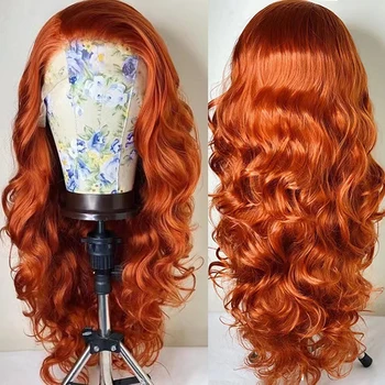 AIMEYA Orange Body Wave Lace Front Wigs for Women Girls Heat Resistant Synthetic Natural Hairline Wig Daily Use Cosplay Wig
