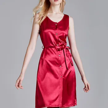 

Ladies Simulation Silk Printed Sleeveless Fashion Sexy Comfortable Sleeveless Printed Satin Button Belt 02*
