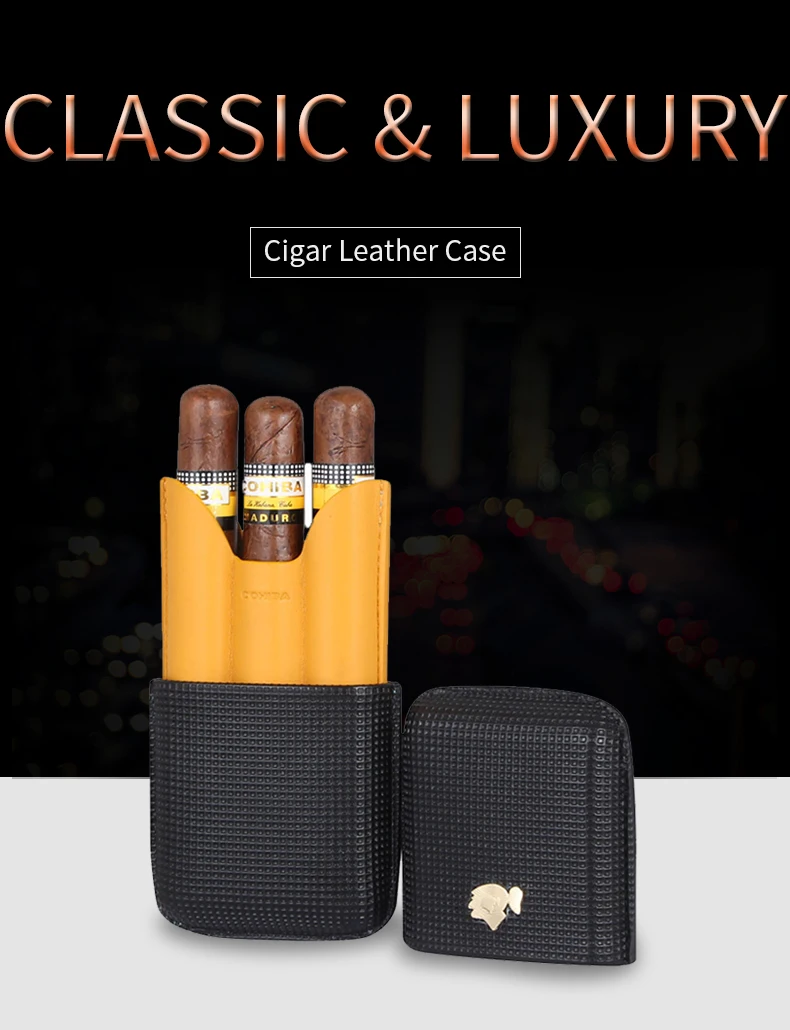 COHIBA гаджеты, кожаный чехол для сигар, держатель для путешествий, портативный, 3 трубки, мини-коробка для сигар, подходит для Кубы, аксессуары для сигар