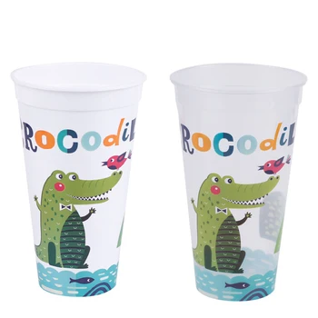 

50pcs Carton crocodile creative dipsoable tea plastic cup child birthday party favor cold drink juice beverage cups with lid