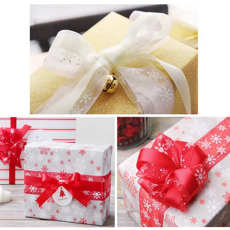 10 м красный белый Снежинка Органза лента DIY Bownot подарочная упаковка вечерние рождественские украшения для дома ленты для упаковки подарков