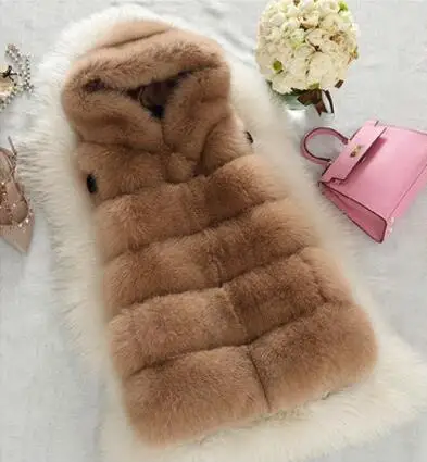 Beige Брендовая Роскошная зимняя теплая Женская жилетка из натурального Лисьего меха с капюшоном, женская меховая Верхняя одежда из натурального Лисьего меха на заказ - Цвет: Beige