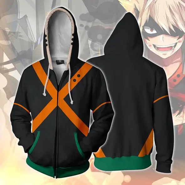 

My Hero Academia Bakugou Katsuki Cosplay Costume My Hero Academia Hoodies Jackets 3D printed zip men women Hoodies Sweatshirts
