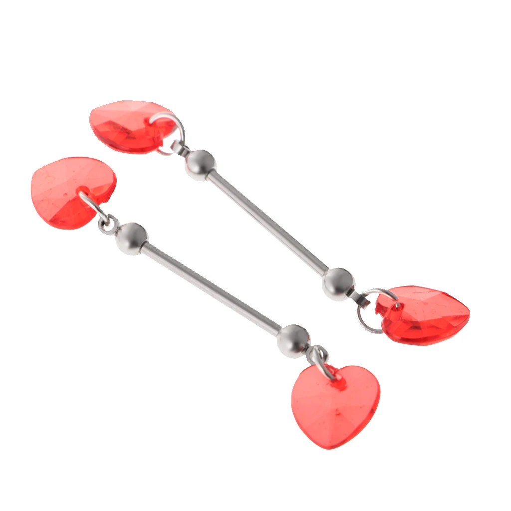 2Pcs Women Stainless Steel Red Heart Shield Nipple Bar Barbell Body Piercing