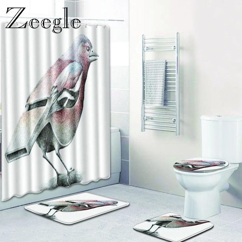 Zeegle с зеленым рисунком, 4 шт., Противоскользящий коврик для ванной, набор ковров для ванной комнаты, микрофибра, коврики для туалета, коврики для ванной комнаты